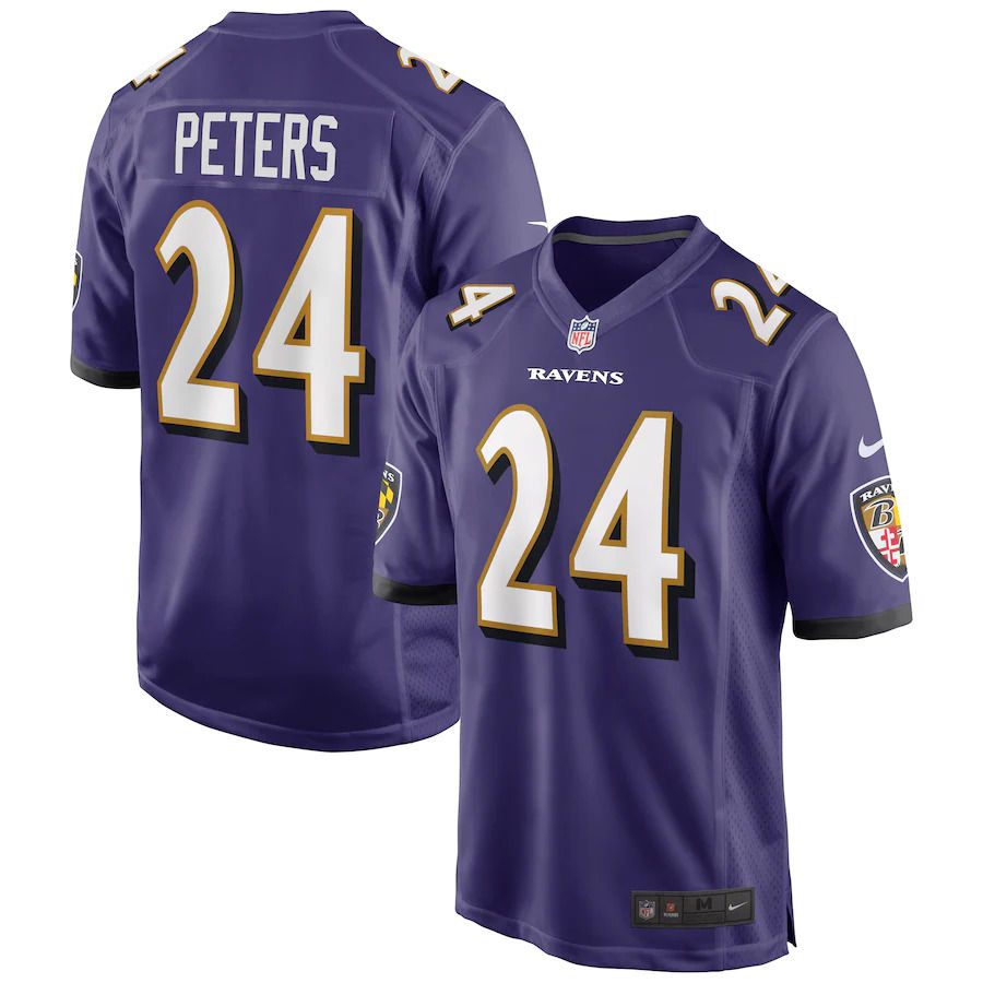 Men Baltimore Ravens #24 Marcus Peters Nike Purple Game NFL Jersey